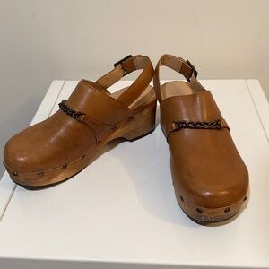 Anthropologie Silent D Women's Honey Georgia Slingback Heel Clogs Brown Size 37